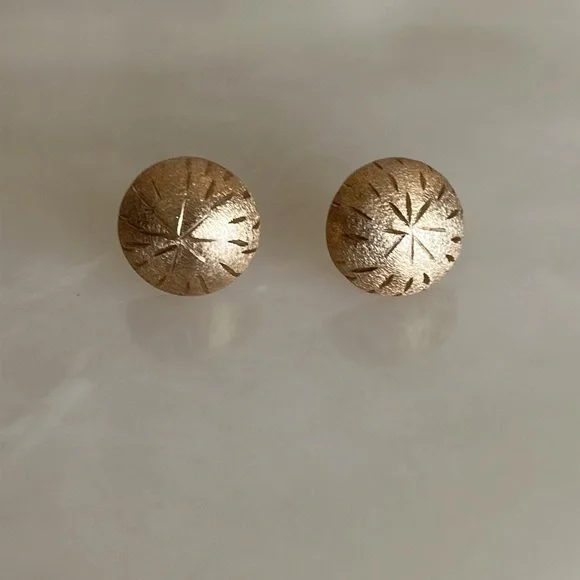 14k Solid Brushed Gold Sand Dollar Stud Earrings - Picture 7 of 16